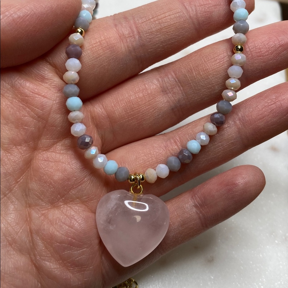 Natural Stone Rose quartz heart necklace - Picture 8 of 9